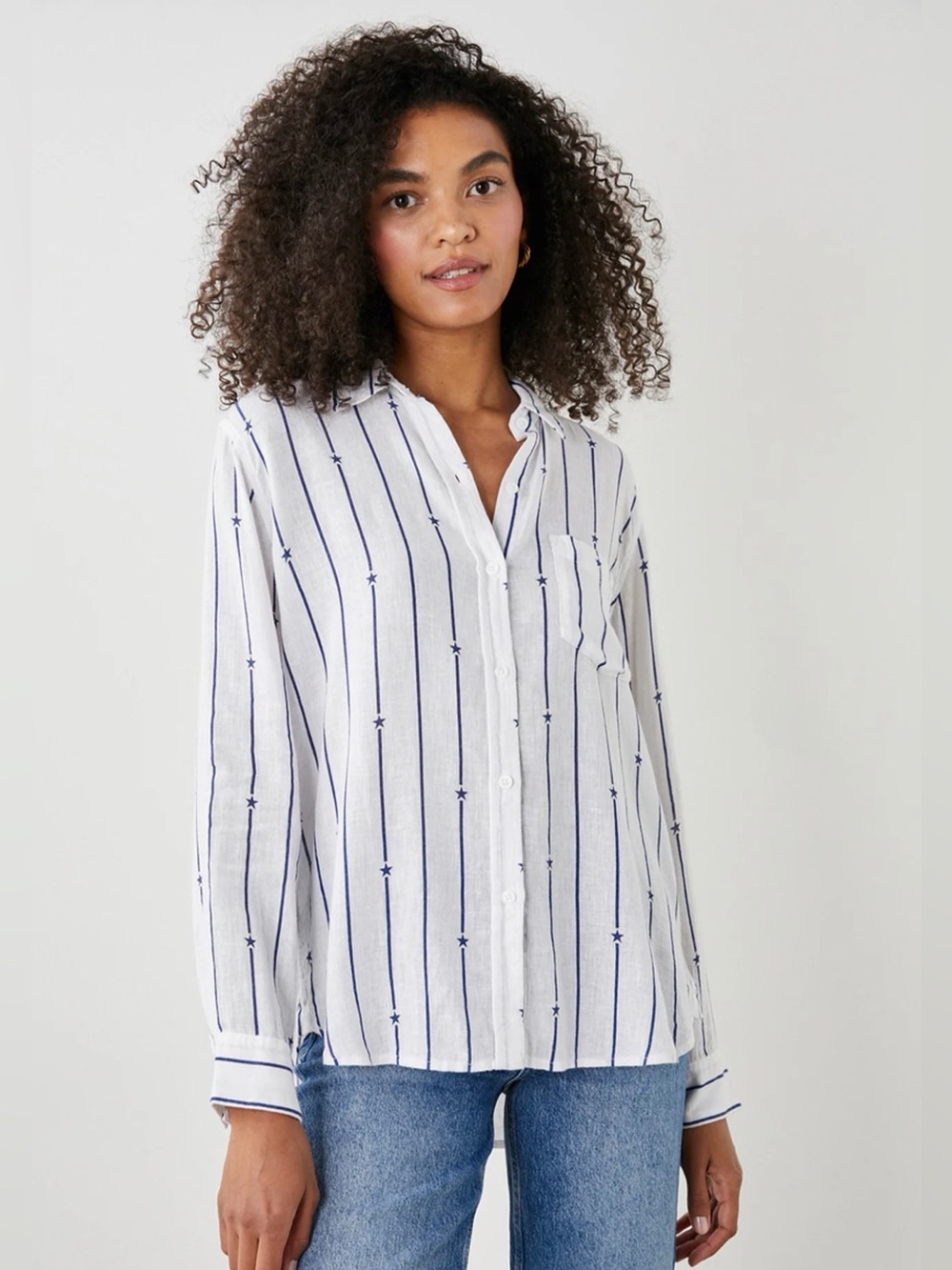 Rails Charli Navy Star Stripe Button-Down Shirt Size Small